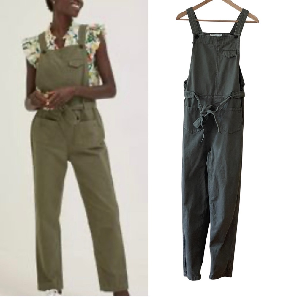 Fat Face Women's Size 4R Olive Green Cotton Blend Belted Jumpsuit Overalls